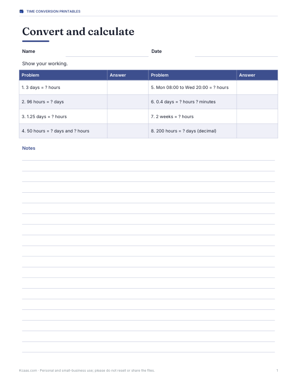 Preview of Elapsed Time Conversion Worksheet